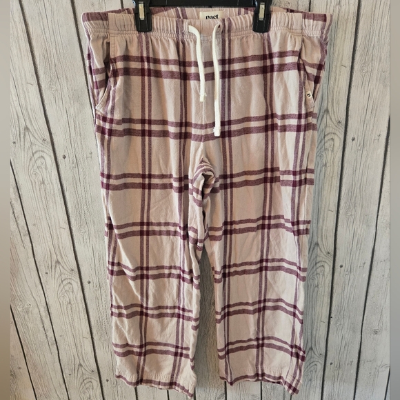 Pact Other - Pact Organic Cotton Cropped Plaid Lounge Pants Size L Pink Burgundy
